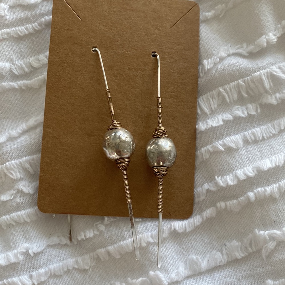Silver-tone Drop Earrings w/gold accent